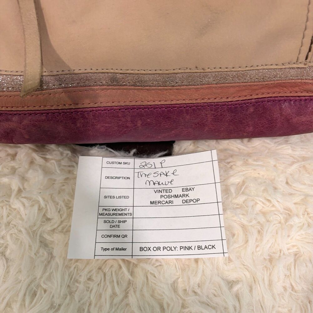The Sak Leather Shoulder Bag Beige Purple Suede Bottom Stripe Hobo Purse Vintage - Picture 11 of 14